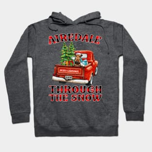 Christmas Airedale Through The Snow Dog Santa Truck Tree Hoodie